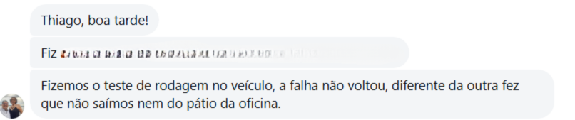 Print da conversa do cliente Rubens — depoimento real após reparo da P0748